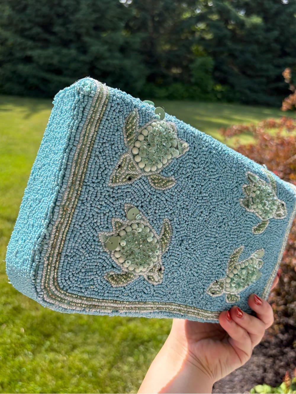 Viral TJ Maxx beaded turtle sea turtle bling shoulder bag purse blue green - Picture 8 of 10